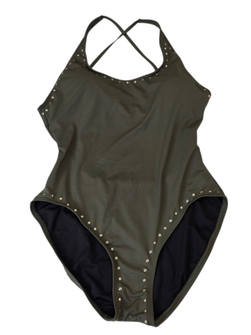 Michael Kors Criss Cross Strap Open Back Padded Studded One Piece Swim Green 12